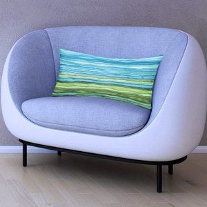 12" x 20" Oceanic Blue Green Watercolor Ripple Water Stripes Throw Pillow Cover